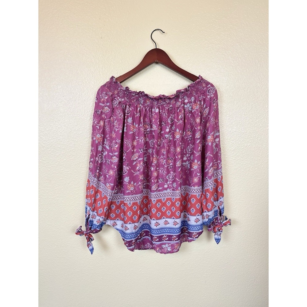 Beachlunchlounge Boho Off The Shoulder Floral Blouse Size Medium Western - Picture 5 of 6